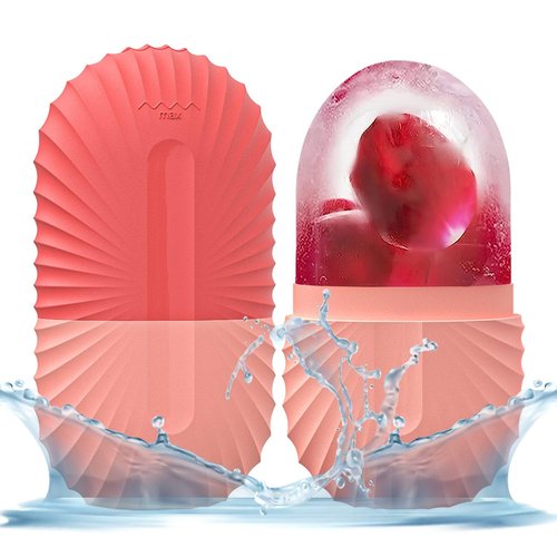 KOGITI Ice Mold for Face, Ice Roller for Face & Eye, Beauty Facial Ice Rollers Ice Holder Mold Face Puffiness Relief Massage Skin Care Tools, Ice Facial Cube (Shell-Pink)