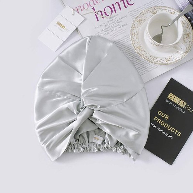 ZIMASILK 22 Momme 100% Mulberry Silk Bonnet for Sleeping & Women Hair Care, Highest Grade 6A Silk Hair wrap for Sleeping with Premium Elastic Stay On Head (1Pc, Light Grey)