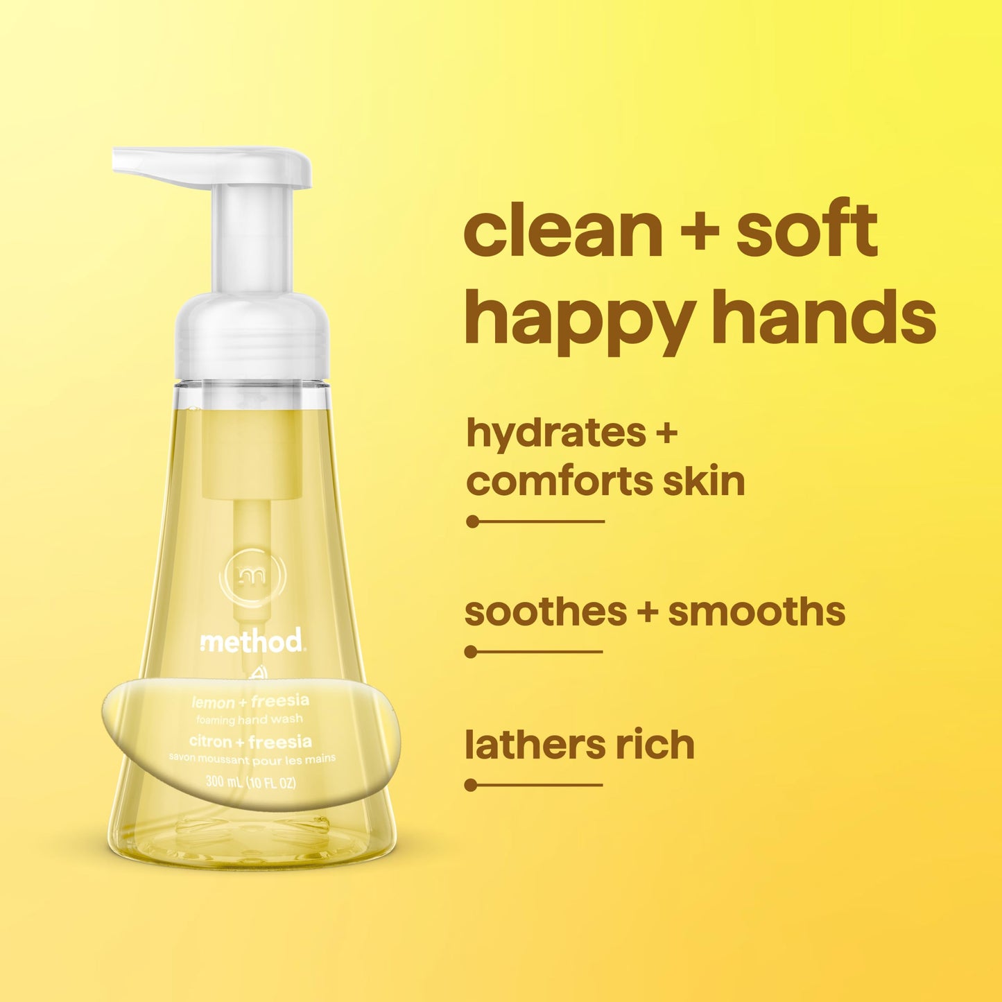 method Foaming Hand Wash, Lemon + Freesia - Leaves Hands Clean & Soft, for Bathroom & Kitchen, Made without Parabens, 10 fl oz