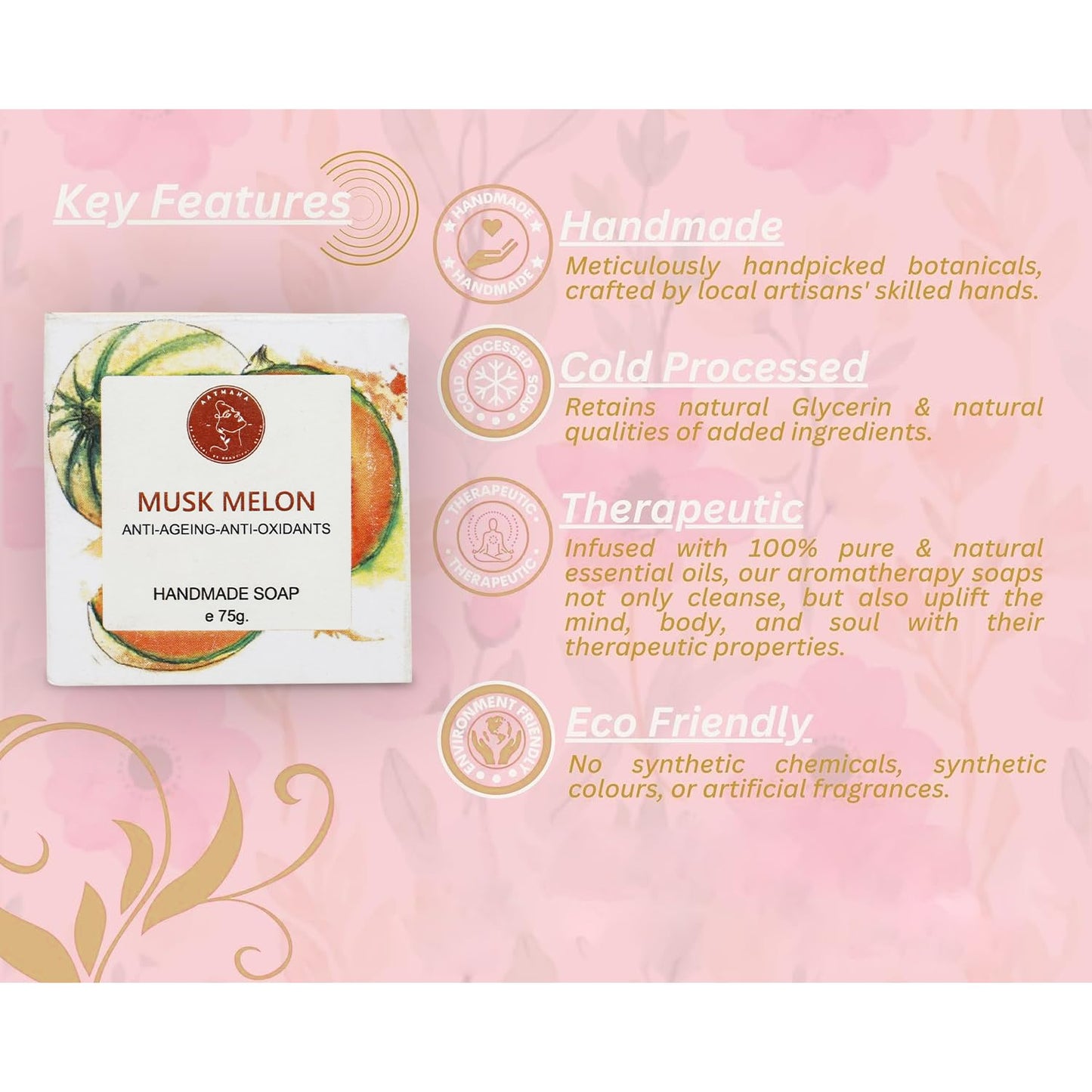 AATMANA Musk Melon Handmade Natural Bar Soap for Men & Women, Moisturizing Body & Face Soap, 7.9 Oz Soap Bars (3 Soap Set)