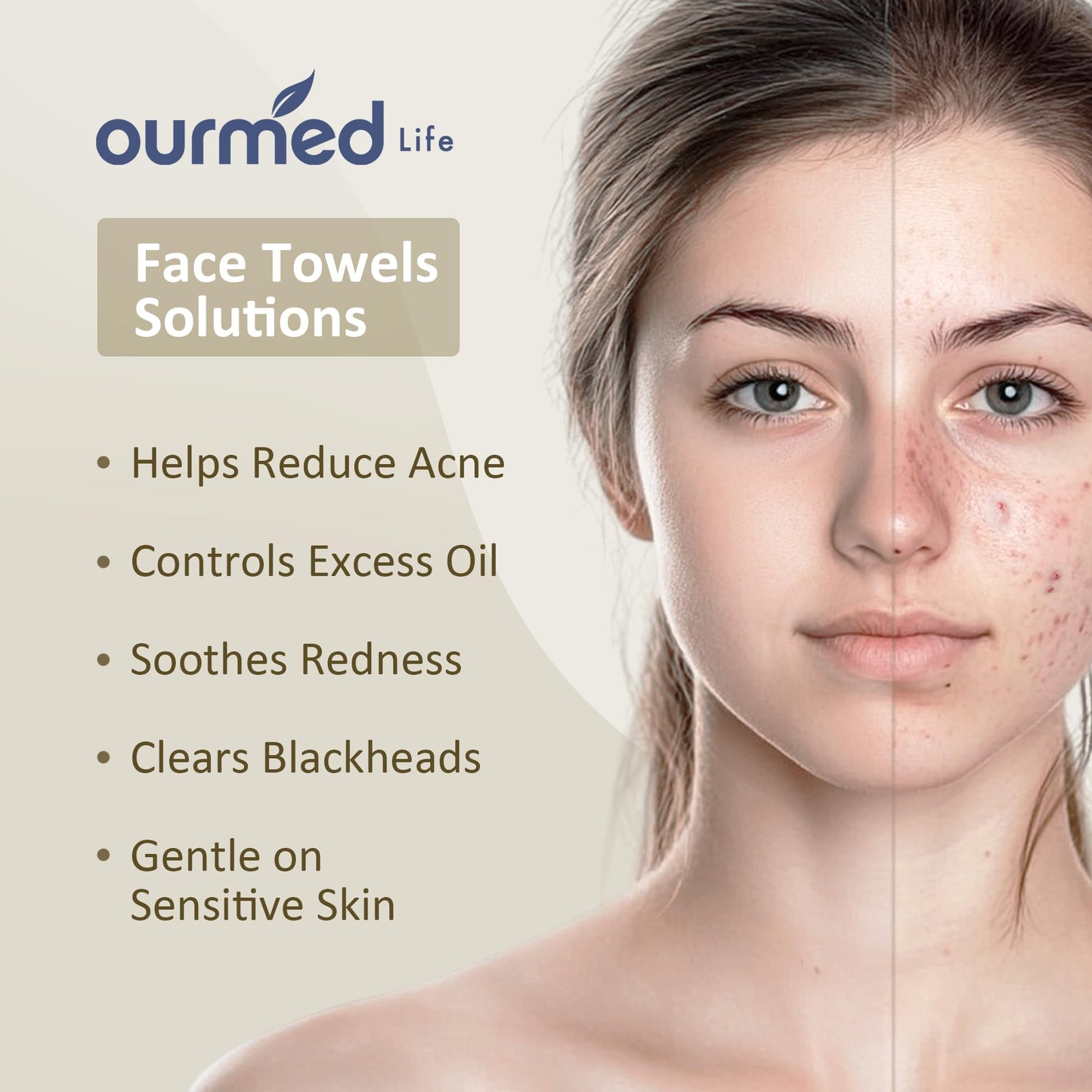 Ourmed Life Face Towels, Disposable Biodegradable Facial Towels for Sensitive Skin, Lint- free Face Wipes for Washing Face, Skincare and Makeup Remover, Dry Wipes, 10"×12" Extra Large, 25 Count
