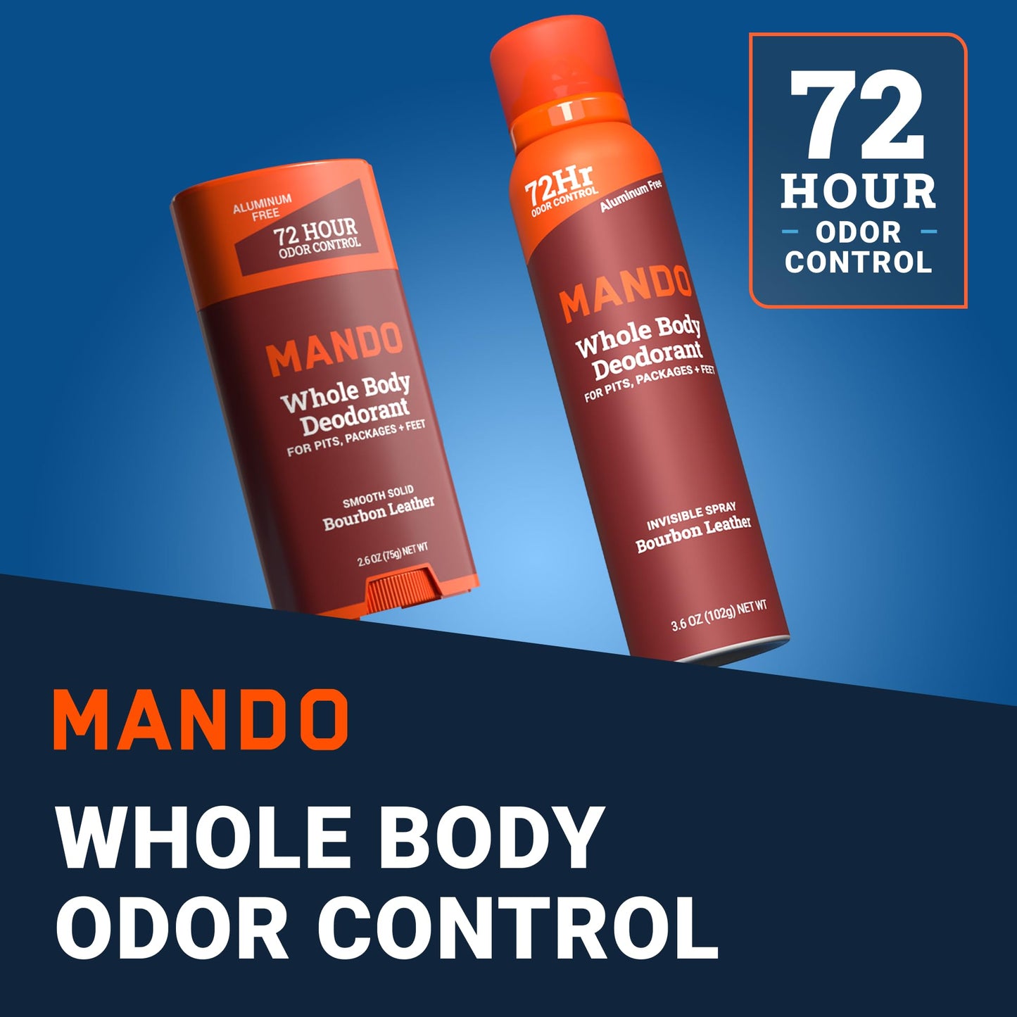 Mando Whole Body Deodorant - Stick and Spray - 2 pc Bundle - Bourbon