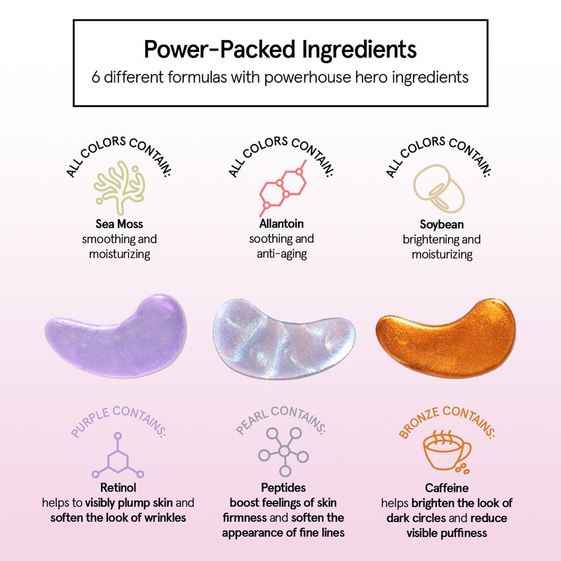 Under Eye Mask Variety Pack - 18 Pairs of Gel Patches for Dark Circles | 6 Colors, Vegan Gift Set for Women