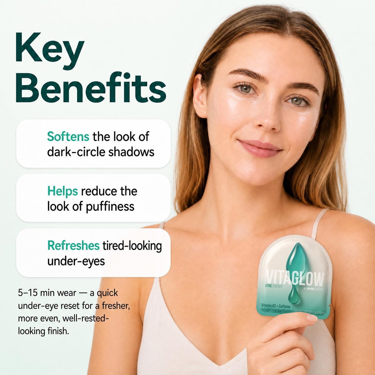 Tintark Sync Energy Under Eye Patches (28 Pairs), Vitamin K2, Caffeine & Citrus Peel Hydrogel Eye Mask for Dark Circles, Puffy Eyes, Late Nights & Travel