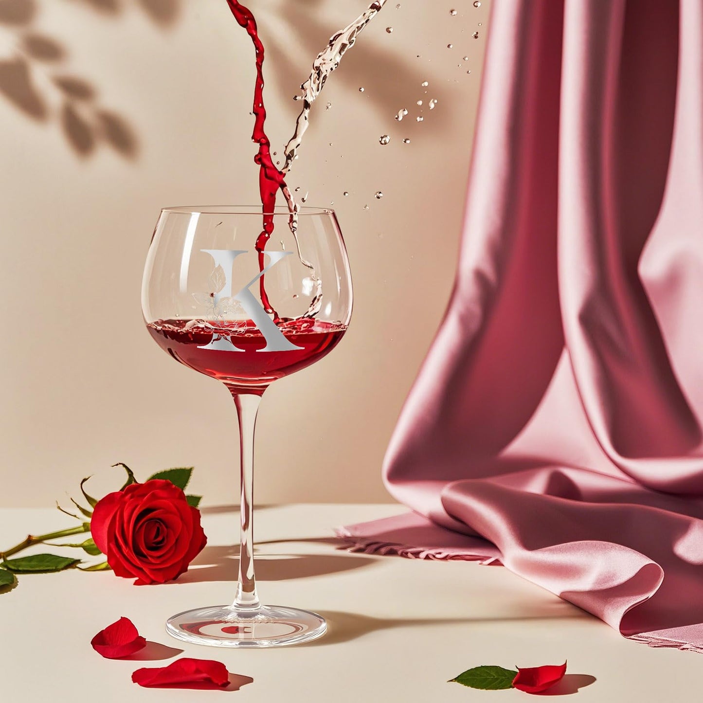 Personalized Gifts for Women Mom Friend, Initial A-Z Wine Glass Customized Gift For Woman, Unique Birthday Gifts for Women Her Mom Best Friend Sister Wife (K)