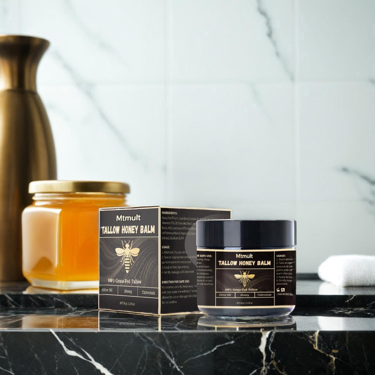 Mtmult Beef Tallow for Skin - Tallow and Honey Balm for Face, Hydrating with Grass-Fed Beef Tallow, Raw Honey & Beeswax | Beef Tallow for Face & Body Tallowyn Skin Balm