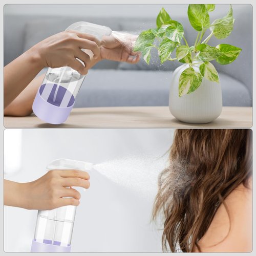 Worldgsb 2 Pack Glass Spray Bottles with Silicone Sleeve, 16 oz Empty Refillable Containers with Adjustable Spray Nozzles, Spray Bottles for Hair, Cleaning Solutions and Plants Purple