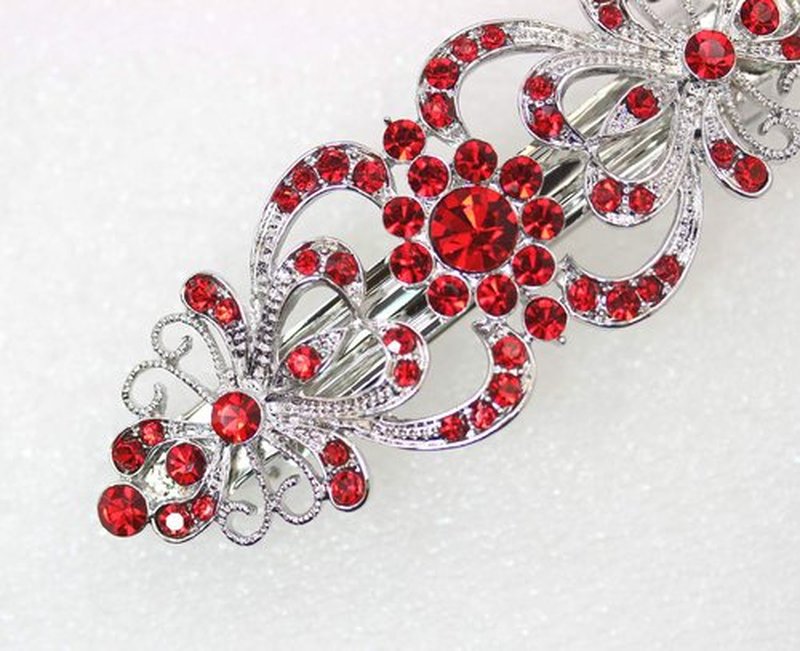 Faship Gorgeous Red Crystal Hearts And Floral Hair Barrette