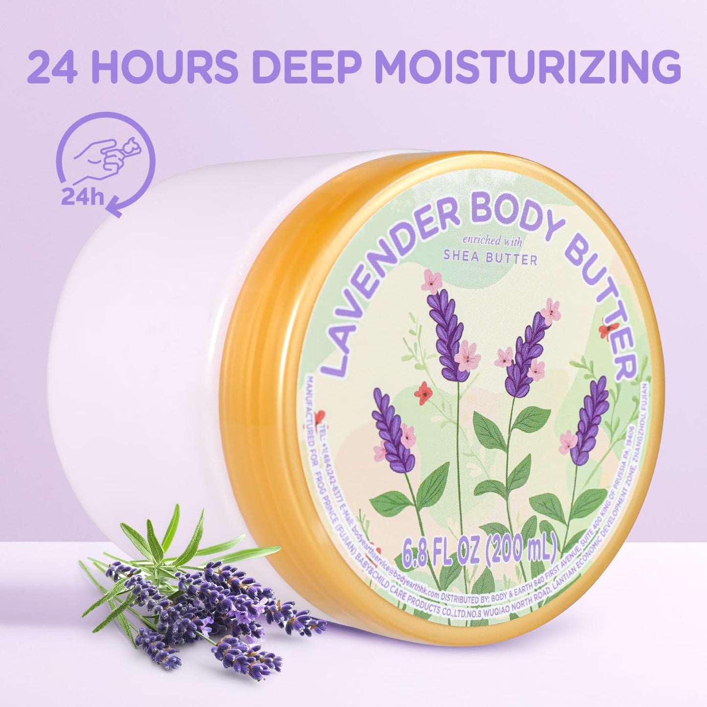 puresoak bath Lavender Body Butter, Natural Shea Body Butter for Dry Skin, Womens and Mens Body Care, Body Care for Deep Moisturizing and Hydrating-3.4 floz+6.8 floz