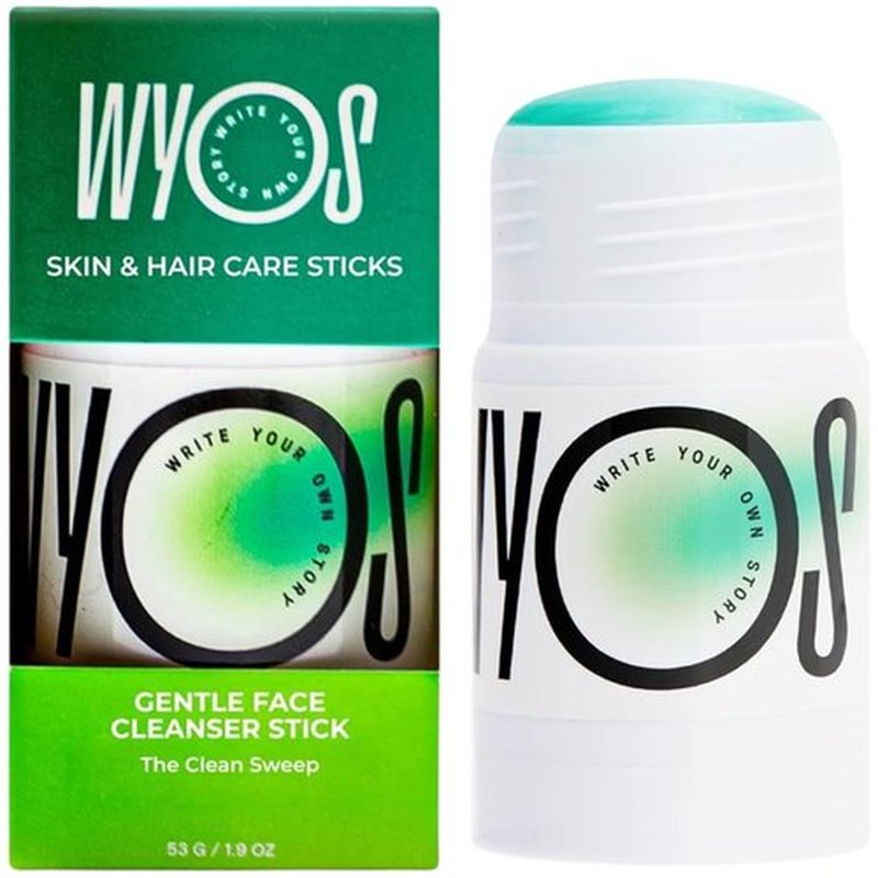 WYOS Face Cleanser Stick, Travel Friendly Leak Free, Vegan, Cruelty Free, Sulfate Free, Paraben Free, Gentle Sensitive Skin Makeup Remover Hydrating Glycerin Enriched Facial Wash for Women and Men
