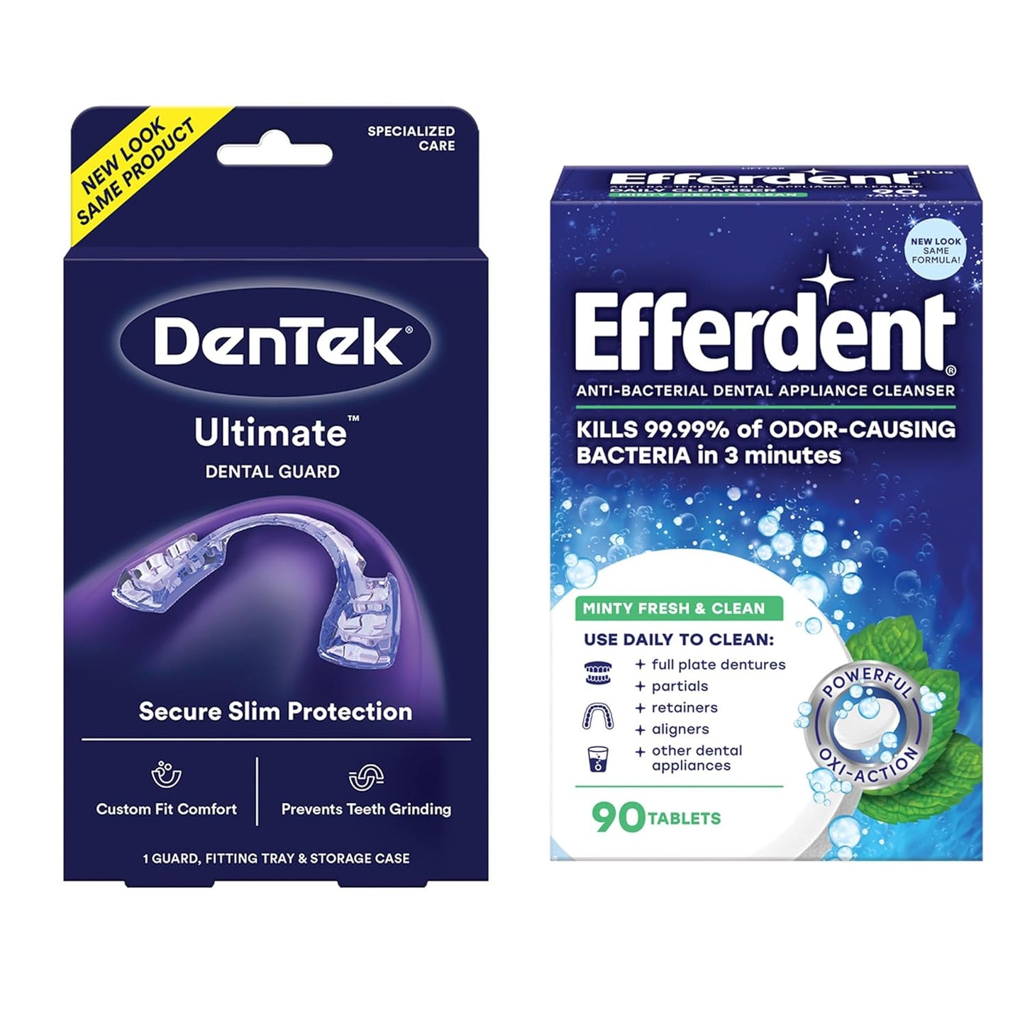 DenTek Night Guard for Teeth Grinding + Efferdent Cleanser Tablets, 90 Count