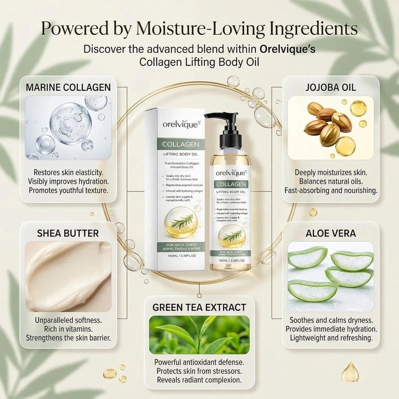 Collagen Oil for Skin Tightening | Fast-Absorbing Moisturizing Oil with Marine Collagen & Jojoba - 1pc