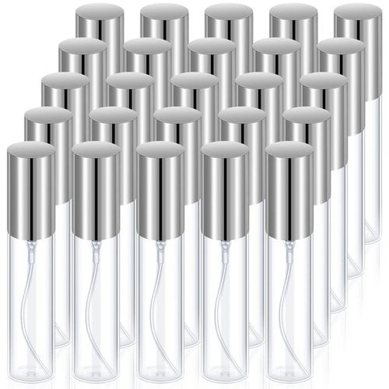 Yinder 25 Pcs Perfume Travel Refillable Atomizer bulk Perfume Bottles Empty Mini Perfume Sample Spray Bottle Clear Fragrance Bottle Cologne Perfume Containers(10 ml,Silver)