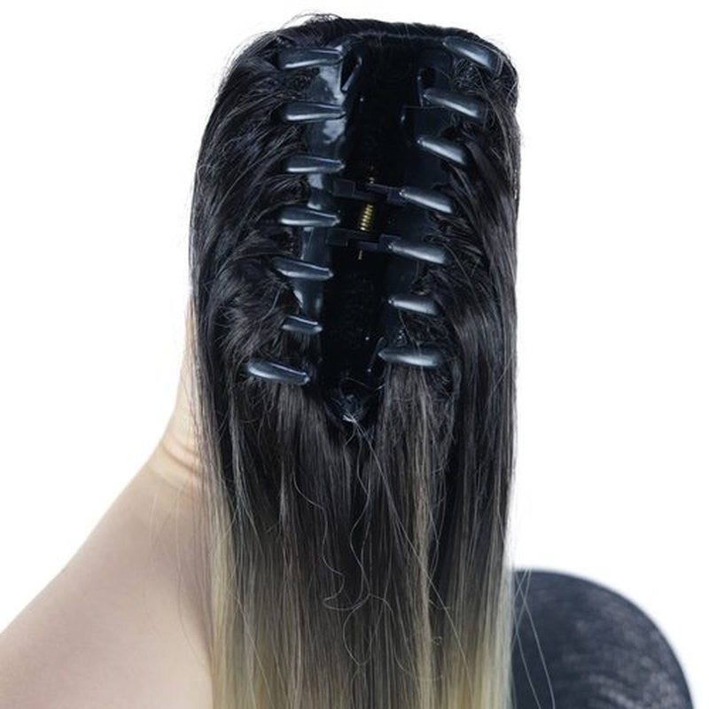 Lydell 24" Long Straight Styled Clip In Claw Ponytail Hairpiece Synthetic Hair Extension with a jaw/claw clip Blonde with Dark Root