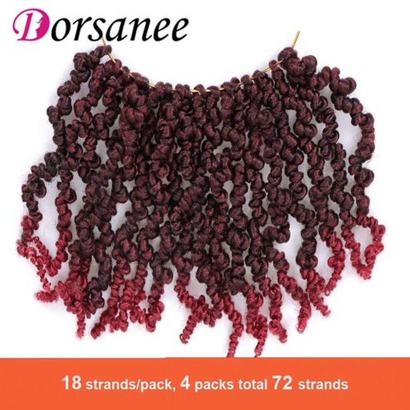 Dorsanee Pre-twisted Spring Twist Crochet Hair 8 Inch 4 Packs Short Curly Crochet Hair Pre Looped Crochet Braids Mini Passion Twists Fluffy Twist Synthetic Hair Extensions (8 Inch,Tbug#)