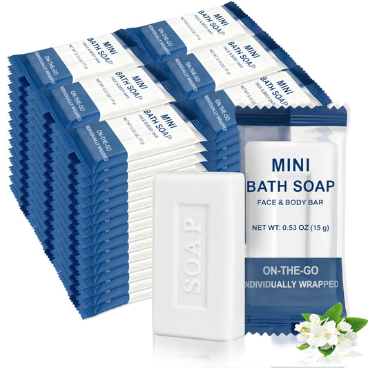 FAOEHN Mini Travel Size Bar Soap in Bulk - Pack of 100,Individually Wrapped 15 g/0.53 oz Disposable Small Hotel Hand Face & Body Soap for Guests,Homeless,Charity,Church,Shelter,Nursing Home