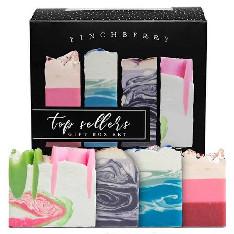 FinchBerry 4-Bar Gift Box - Handmade Soap with Olive Oil, Shea Butter & Coconut Oil - Face & Body Soap in 4 Scents: Cranberry Chutney, Fresh & Clean, Sweet Dreams, Sweetly Southern (4.5oz Each)