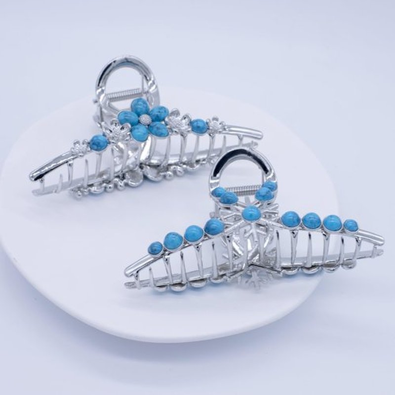 Dailyyart Large Large Metal Hair Claw Clips 4.5 In Silver Turquoise Stone Sun Flower Western Hair Claw for for Thin Thick Curly Hair (Flower)
