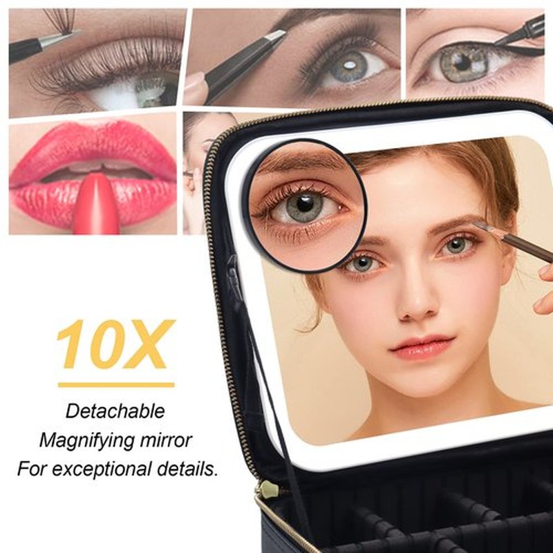 Jadazror Makeup Case, Lighted Mirror, Travel, Waterproof, Brown