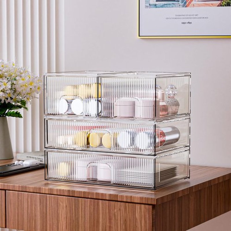 ZHIAI Stackable storage drawer, acrylic storage box for cosmetics and beauty products, suitable for dressing tables, bathrooms, cabinets, storage rooms, bedrooms and home organisation 4 pcs set