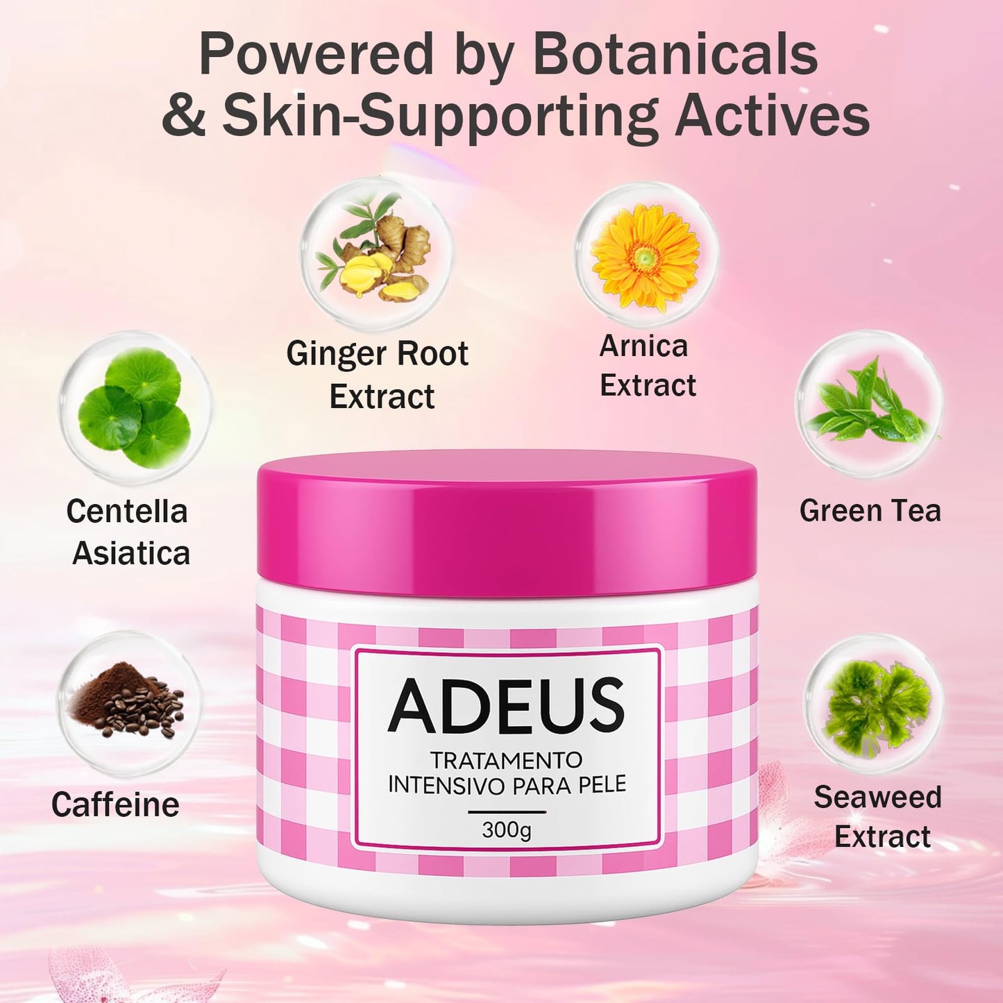 JINMAO Adeus Crema Brasileña – Intensive Multifunctional Body Treatment, Pink Stretch Mark Cream with Arnica, Ginger, Caffeine & Green Tea for Smooth, Elastic Skin – 300g