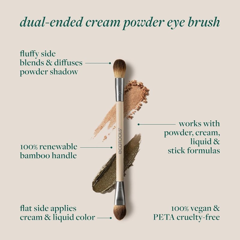 EcoTools Dual-Ended Eye Brush - Cream & Powder Eyeshadow Brush for Blending & Packing | Vegan & Cruelty-Free