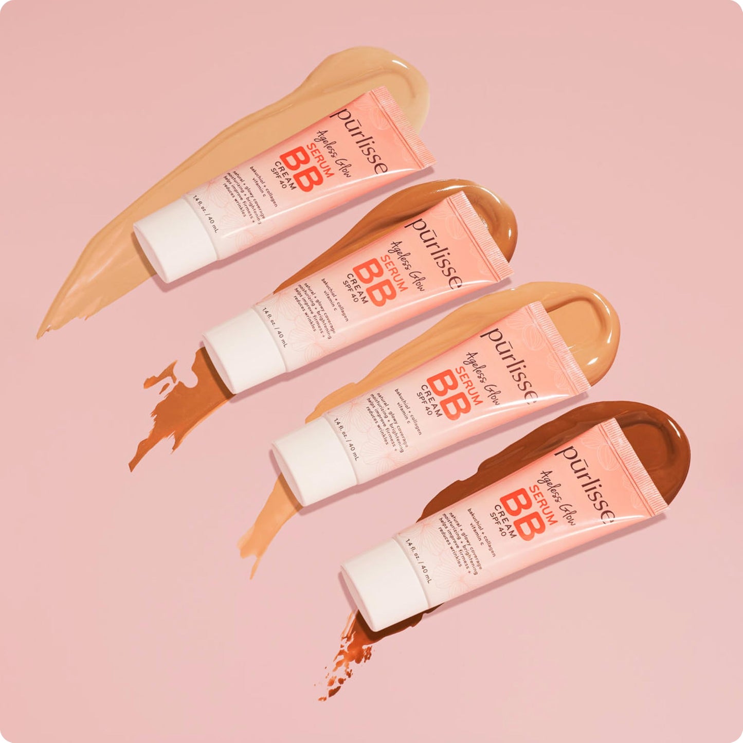 pūrlisse Ageless Glow Serum BB Cream SPF 40 - Glowy Tinted Moisturizer with SPF - Korean Skin Care Formula with Vitamin C & Bakuchiol to Firm, Brighten & Even Skin - Light (1.4 oz)