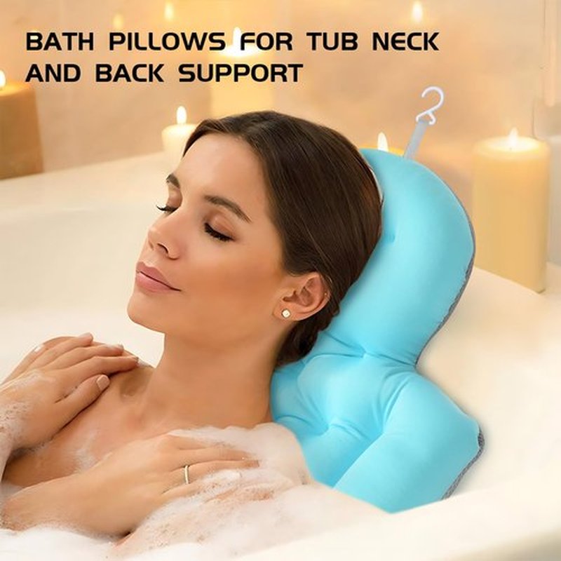 Luxury Full Body Bath Pillow for Bathtub, Bath Pillows for Tub with Mesh Laundry Bag & Non-Slip Suction Cups, Cushion for Bathtub Headrest Neck Back Support - 5D Air Mesh & Quick Drying | Ocean Blue