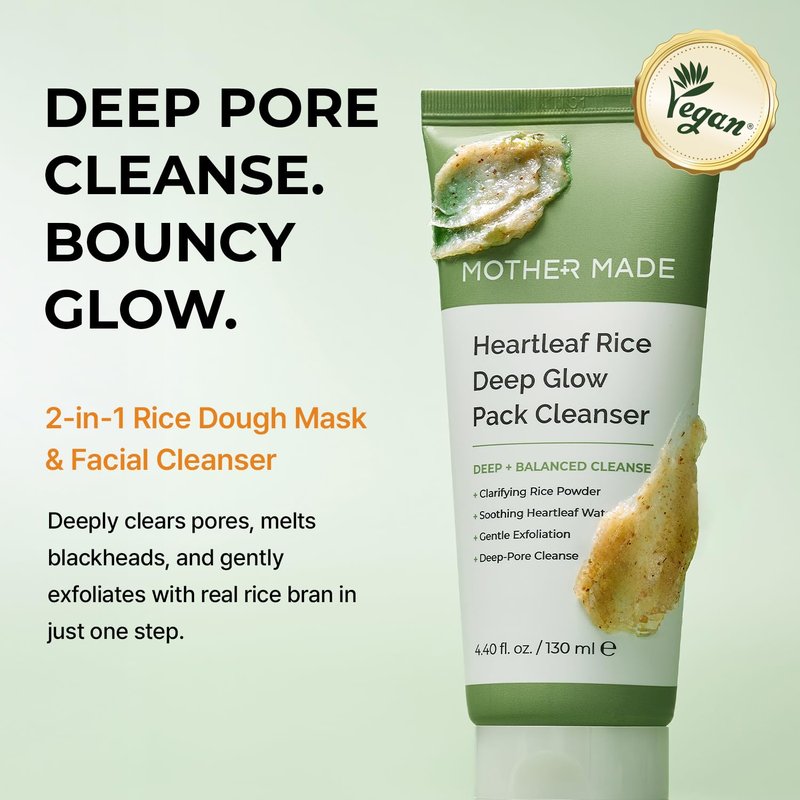 Heartleaf Rice Deep Pore Cleansing Face Wash - 2-in-1 Mochi Mask & Cleanser for Glass Skin | Salicylic Acid, 4.40 fl. oz (130 ml)