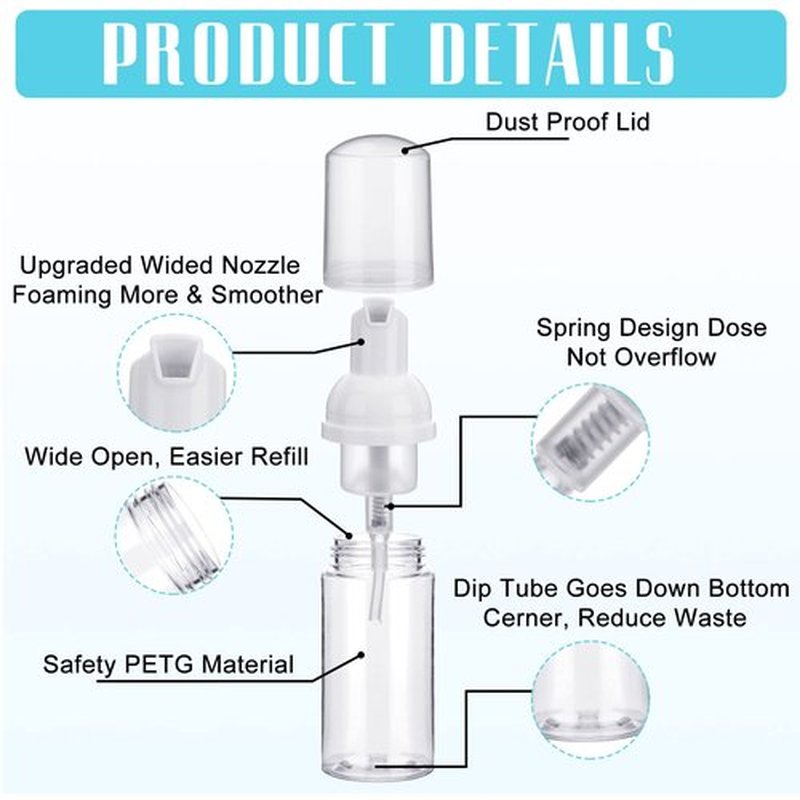 24 Pcs Foam Pump Bottles 1 Oz/ 30 ml Travel Soap Bottle Plastic Mini Empty Dispenser Foaming Bottles for Refillable Hand Sanitizer Lash Shampoo Bottles (Clear)