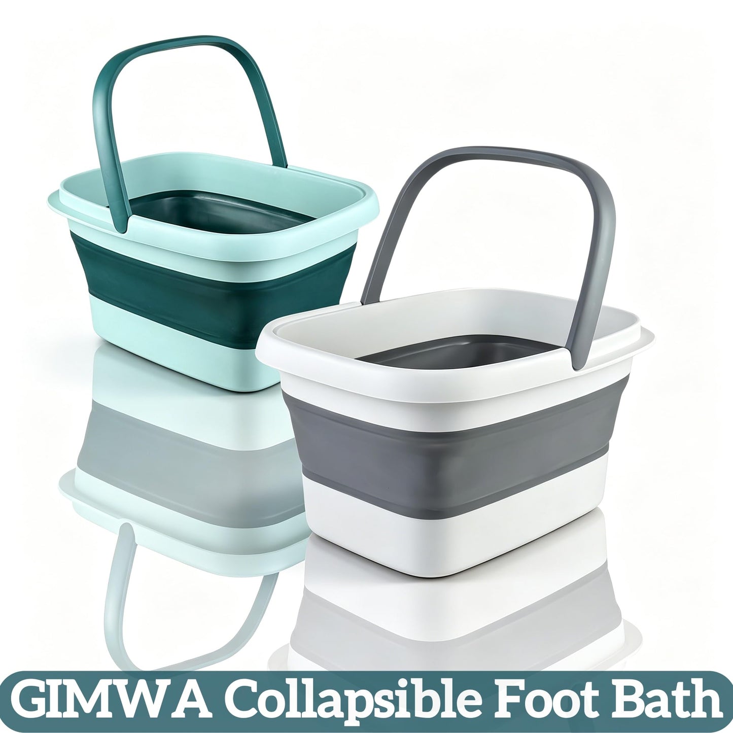 GIMWA Collapsible Foot Bath Soaking Tub, 4 Gallons (15L) Portable Foot Soaker with Massage Nodes, Plastic Foot Basin for Home Spa Pedicure, Space-Saving Feet Soaking Bowl (Gray)