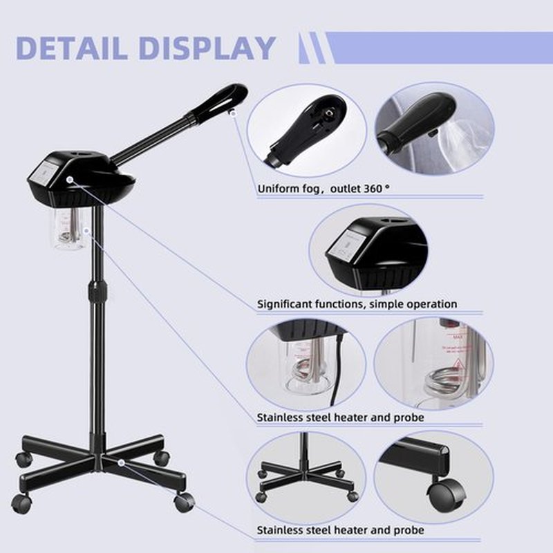 Face Steamer on Wheel,Professional Steamer for Facial,Ozone Face Steamer for Salon or at Home Use