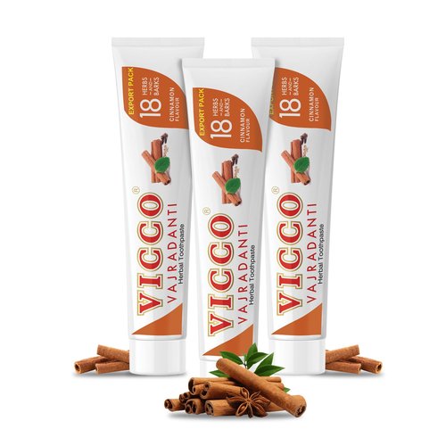 Vicco Vajradanti Herbal Toothpaste with Cinnamon Flavour - Contains 20 Ayurvedic Herbs and Barks, 100% Natural, Vegan & Cruelty-Free - 7 oz (Pack of 3)