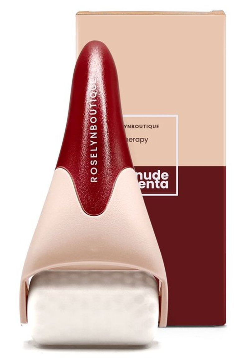 ROSELYNBOUTIQUE Ice Roller for Face Wrinkles Fine Lines Puffiness Stick Massager Facial Skin Care Tools Self Care Gifts for Men Women (Red Beige)