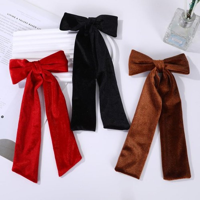 2PCS Velvet Hair Bows, Hair Ribbon Clips Big Fall Alligator Clips Hair Accessories for Women Girls (Brown)