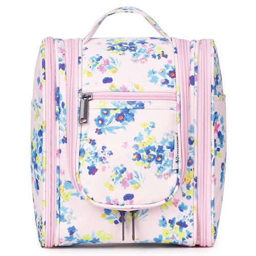 Narwey Small Hanging Travel Toiletry Bag Cosmetic Make up Organizer for Women and Men (Medium, Pink Flower)