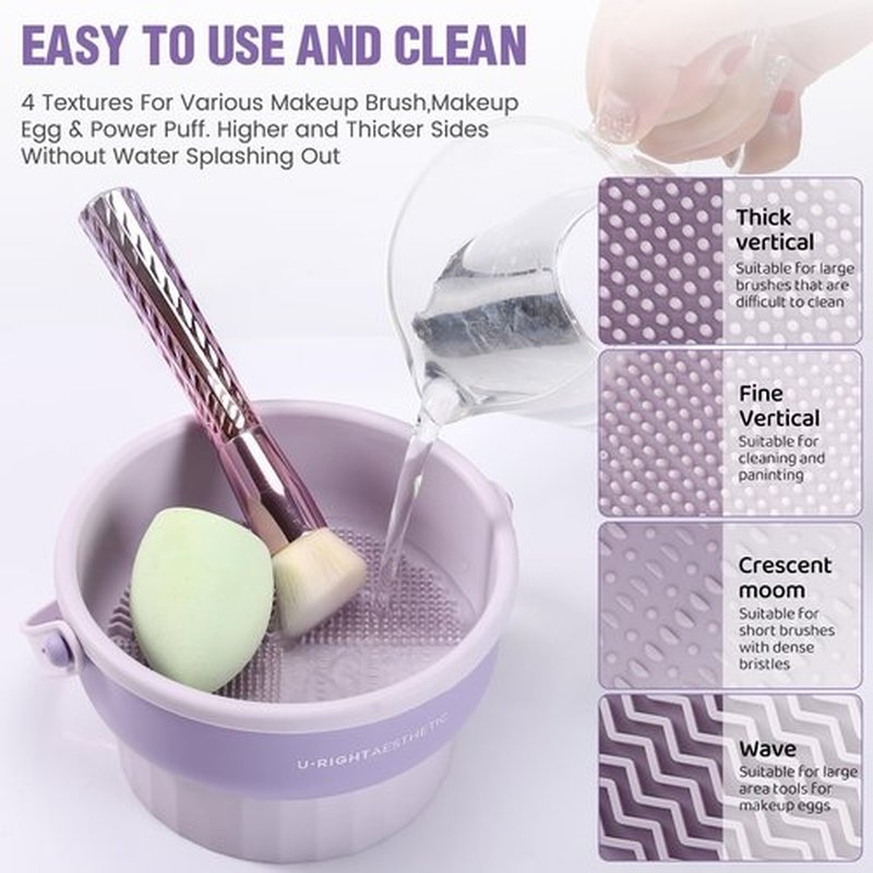 2 Pack Makeup Brush Cleaner Mat 3 in 1 Silicone Makeup Brush Cleaner Makeup Brush Cleaning Bowl Makeup Brush Sponge Scrubber Tool for Cleaning, Storage And Upside Down Drying（Two Pink)