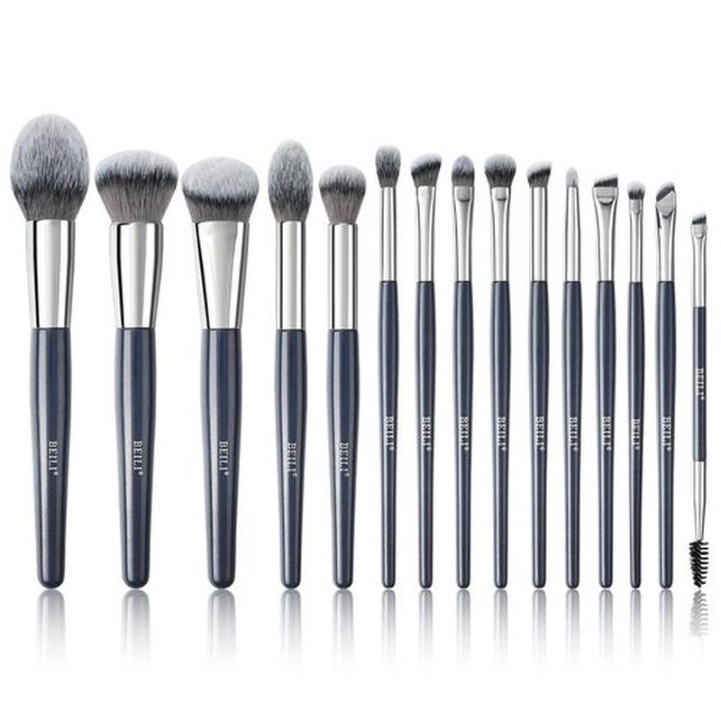 BEILI Makeup Brushes 15Pcs Make up Brushes Set Premium Vegan Foundation Concealers Blush Eyeshadow Eyeliner Powder Highlighter Blending Face Brush Set(Blue)