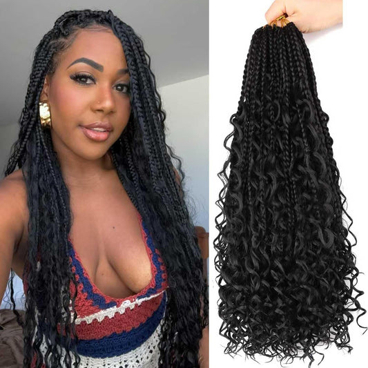 8 Packs Goddess Box Braids Crochet Hair 20 Inch Crochet Braid Hair with Curly Ends Boho Braids Bohemian Crochet Braid Hair for Women (1B, 20 inch 8 pack)