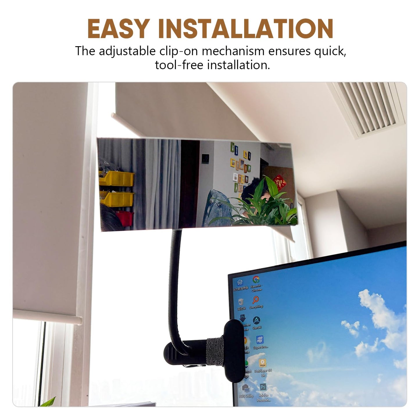 StartFine Clip-on Mirror for Desk Convex Rear View Mirror Office Cubicle for Personal Safety Monitor Computer to See Behind You Flexible Gooseneck Rectangle 6.69"x2.95" Frameless