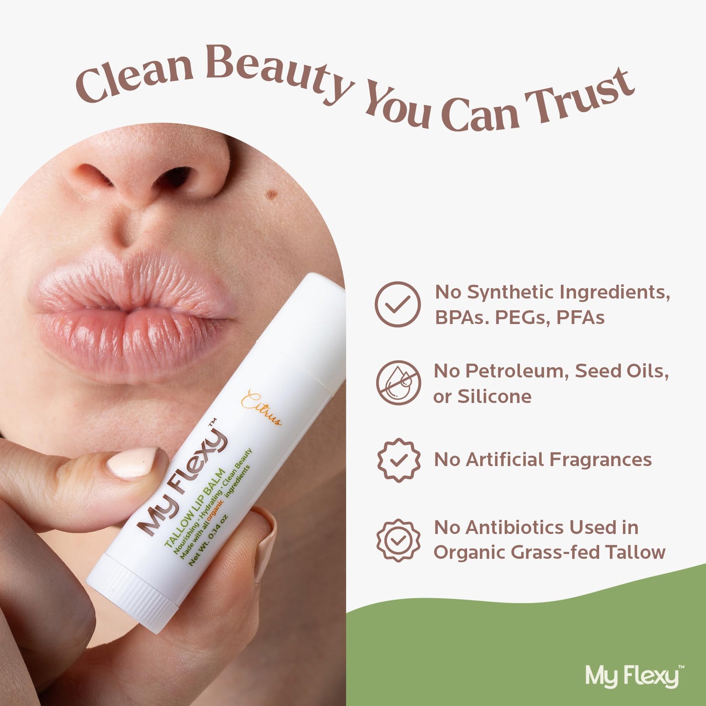 My Flexy 100% Organic Lip Balm Hydrating, Grass-Fed Beef Tallow Lip Balm, Made with Pasture Raised Tallow, Honey, Beeswax, & Orange Essential Oil, Lip Balms & Moisturizers - 1 Pack