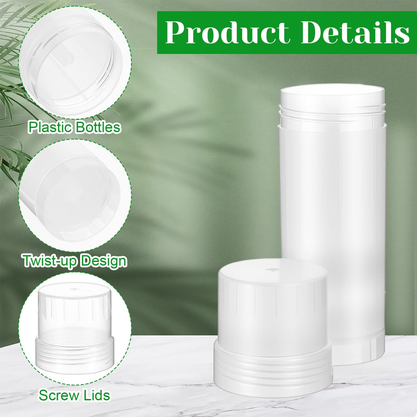 Ptwola 20PCS 60ml/2oz Plastic Empty Deodorant Containers Twist-up DIY Deodorant Holder Tubes Rotatable Top Filling Refillable Lip Balm Tubes For Lipsticks Gloss Lotion Chapsticks Crayon Solid Perfume