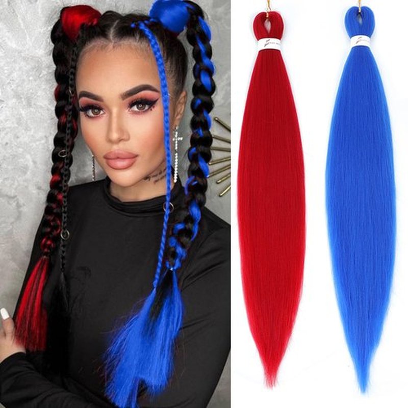Blue and Red Braiding Hair Pre Stretched 2 Packs - 26 Inch Braiding Hair Professional Synthetic Prestretched Crochet Braids Hair Extension Itch Free Hot Water Setting Yaki Texture(Blue/Red#)