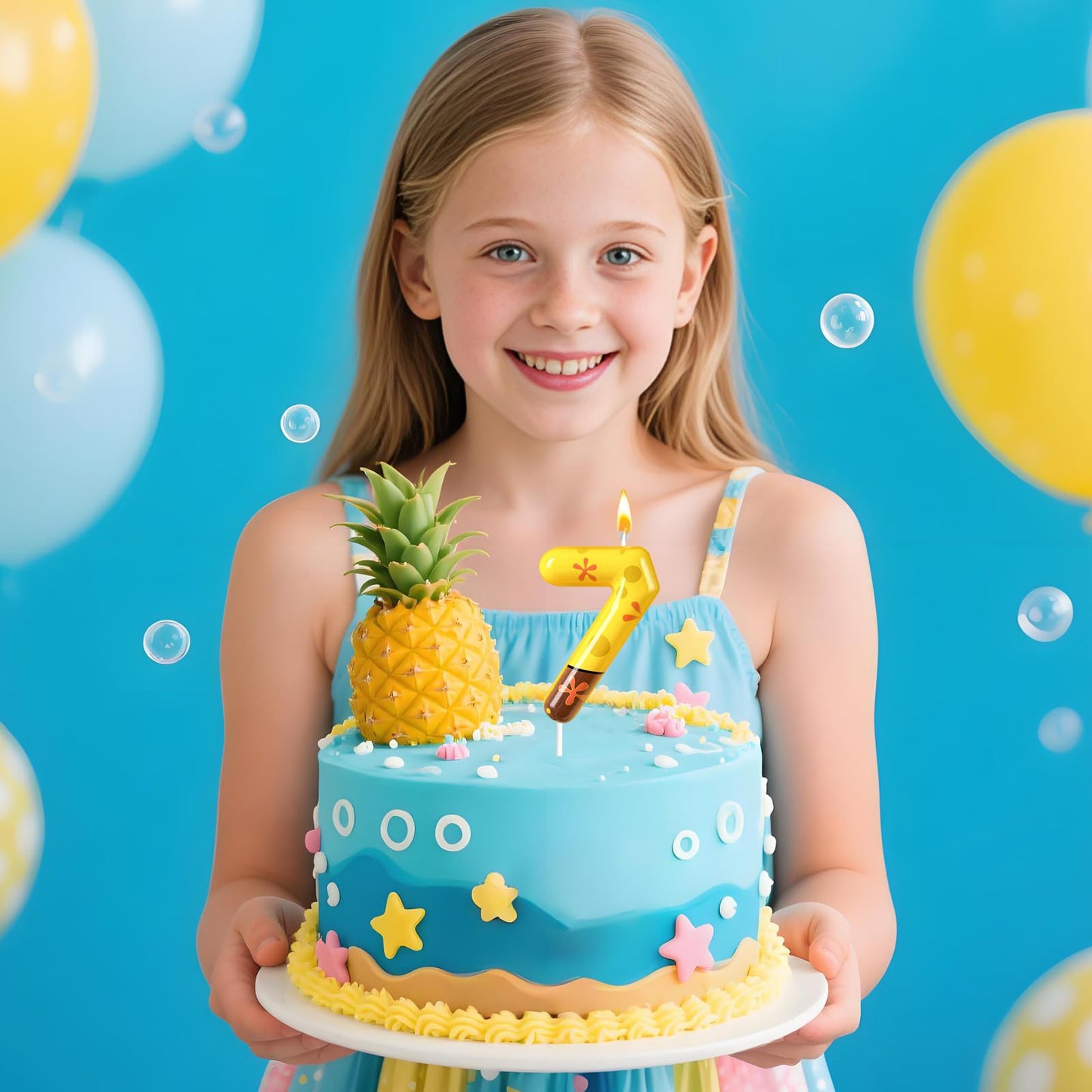 NHJINX Number 7 Birthday Candle, 7th Birthday Cake Decoration, Playful Yellow and Polka Dot Print, Suitable for Ocean Cartoon Theme Party Supplies and Celebration Decorations(Yellow 7)