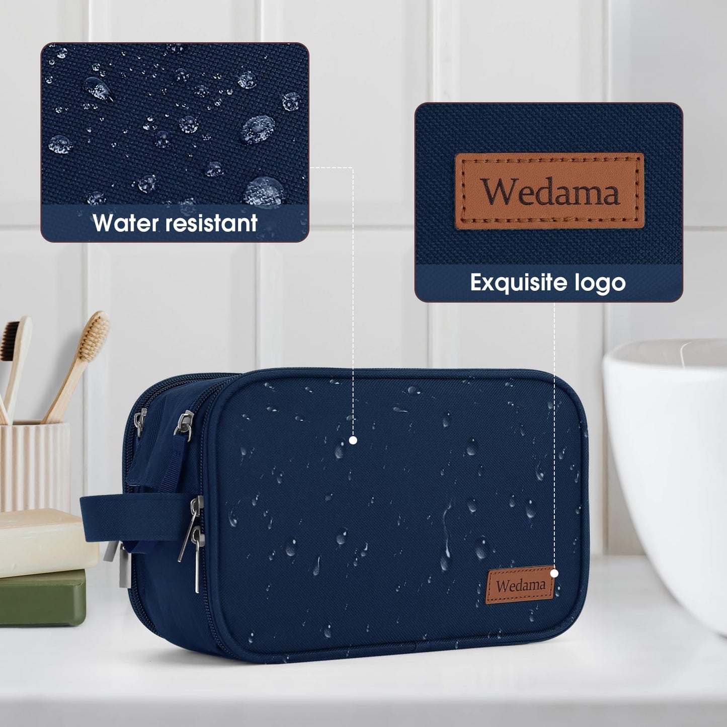 Wedama Toiletry Bag for Men, Handheld Travel Bag, Waterproof Toiletries, Thickened Polyester Dopp Kit, Toiletries Business Trips and Camping, Blue