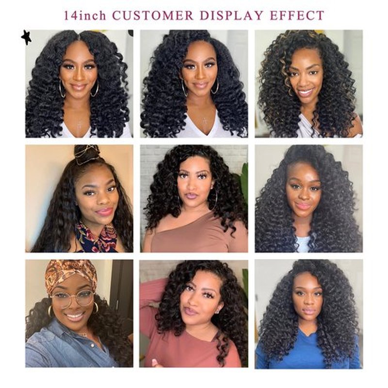 MAYSA Ocean Wave Crochet Hair Extensions,14in Curly Braiding Crochet Hair,8Packs Soft Synthetic Natural Black Crochet Hair Extensions for Black Women #1B