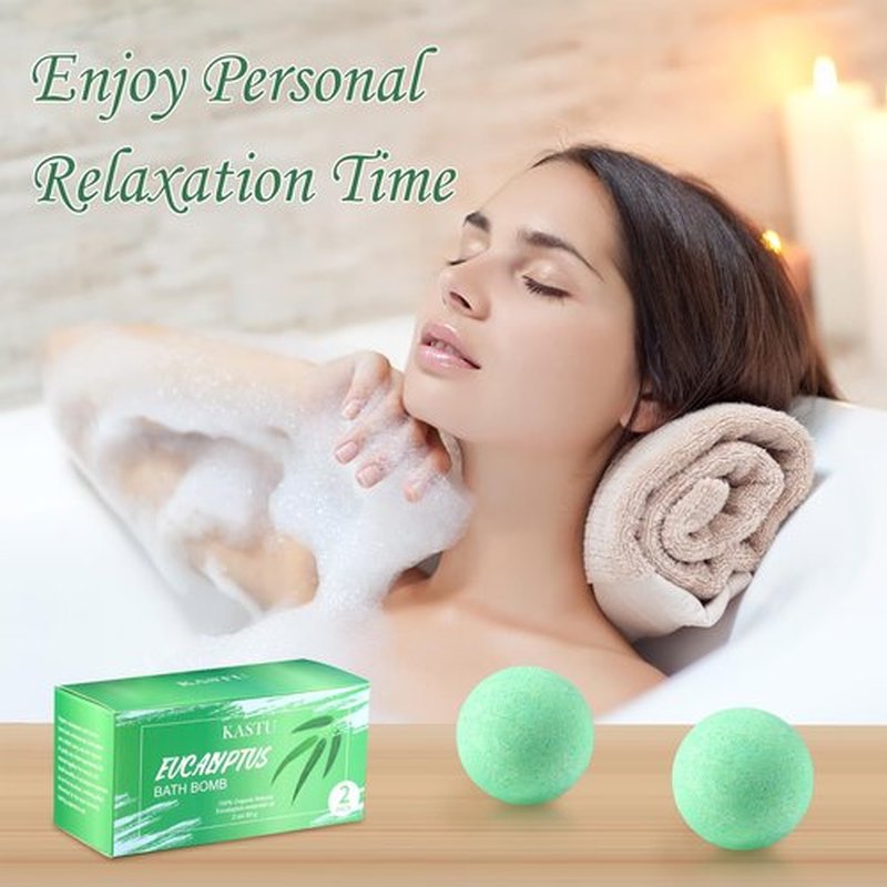 KASTU Bath Bombs Salt Balls,Eucalyptus Extract Essential Oils,Moisturizing Dry Skin,Fizzy Spa,Relaxation,Bubble Bath Bomb Gifts Idea for Men Women,2PCS