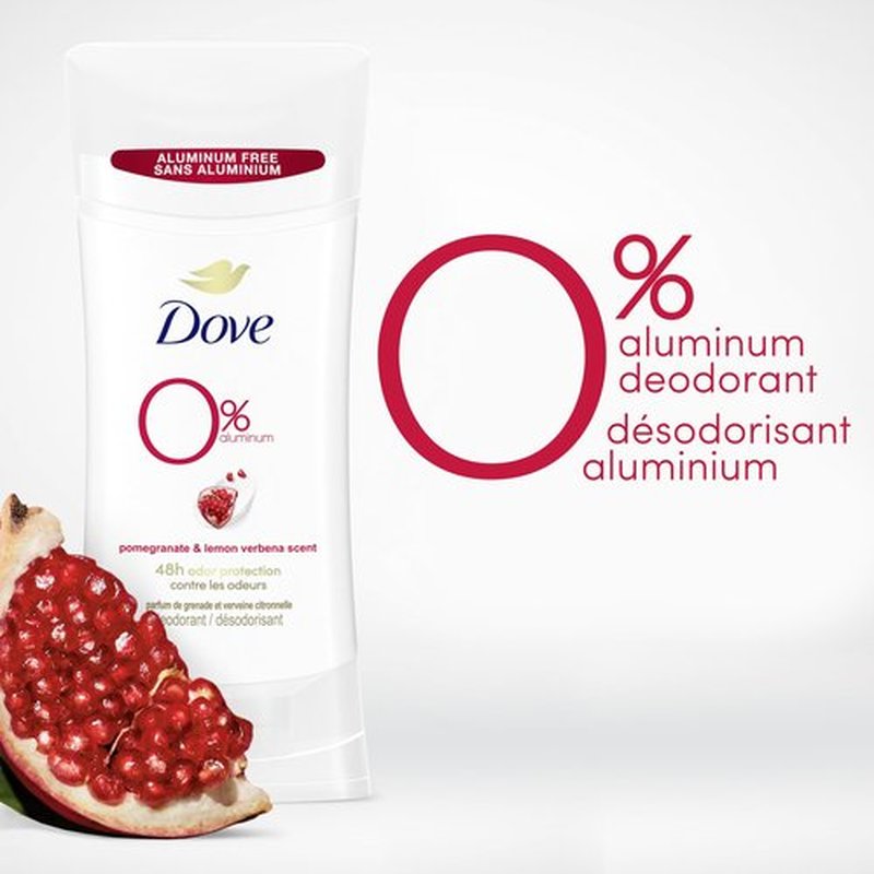 Dove 0% Aluminum Deodorant Stick Non-irritating Deodorant for Underarm Care Pomegranate and Lemon Verbena Kindest Aluminum free Deodorant 2.6 oz