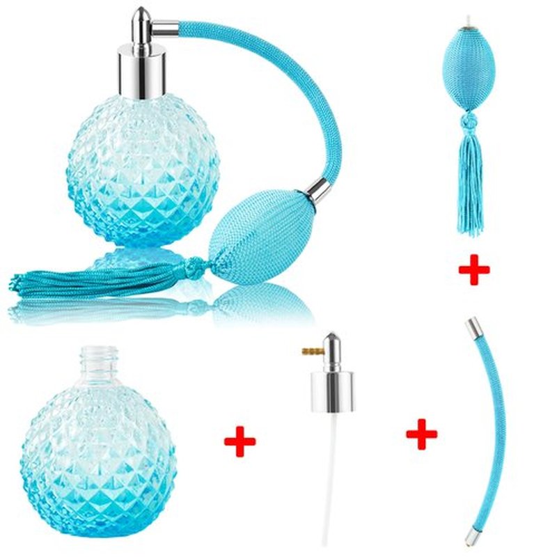 Lamoutor Vintage Perfume Spray Bottle 100ml Vintage Refillable Perfume Bottle with Long Tassel Blue