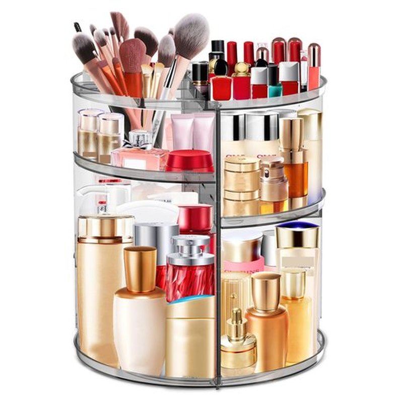 LeeWent 360 Rotating Makeup Organizer, Large Capacity Cosmetics Organizer for Perfume Holder Organizer Countertop DIY Spinning Makeup Organizer Fits Makeup Brushes Lipsticks Clear (Grey)